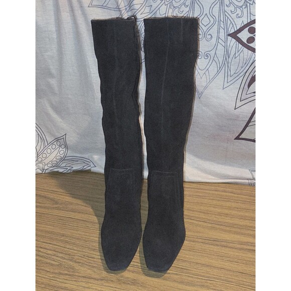 BLONDO TESSA Sz 8 Black Suede Waterproof Side Zipper Block Heel Chic Tall Boots - Picture 3 of 11
